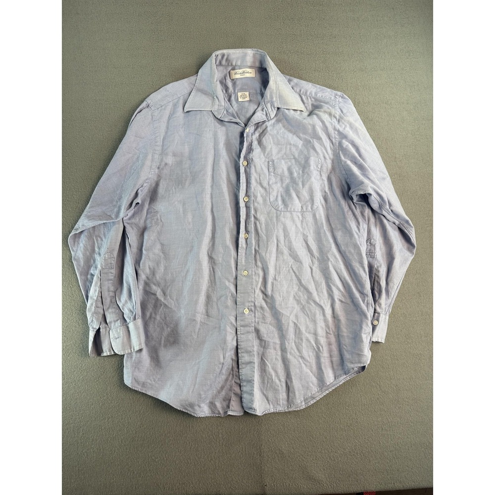 Brooks Brothers Makers Shirt Mens 16 32/33 Blue Herringbone Long Sleeve Cotton